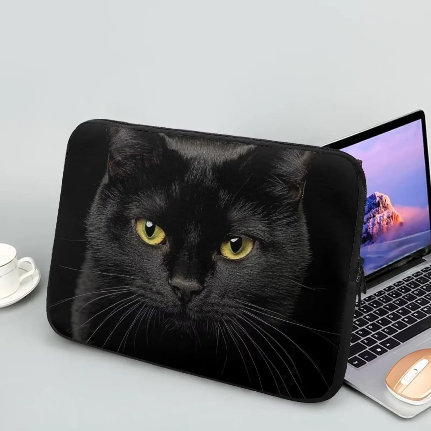 Black Cat Print Laptop Sleeve 17 Inch, Computer Carrying Case Accessories Bag for Travel Business School