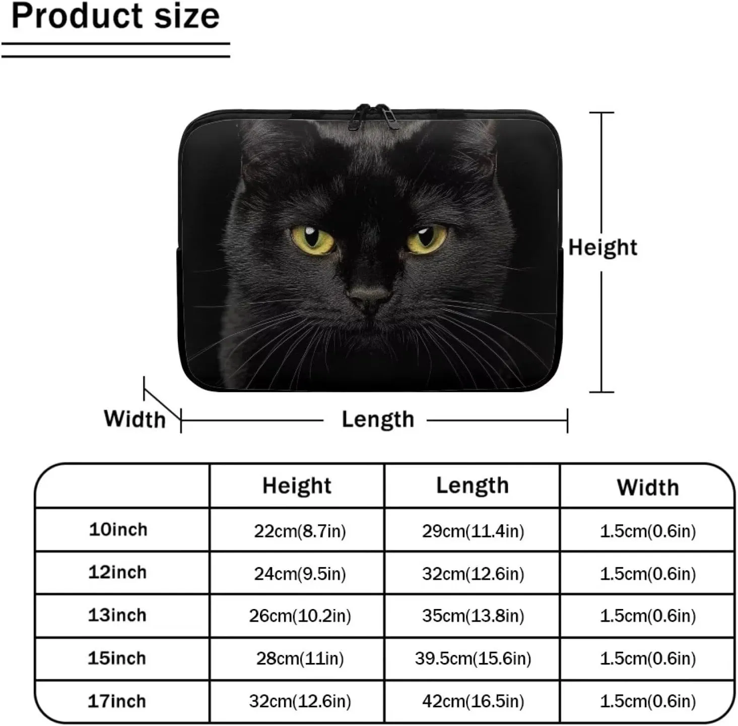 Black Cat Print Laptop Sleeve 17 Inch, Computer Carrying Case Accessories Bag for Travel Business School