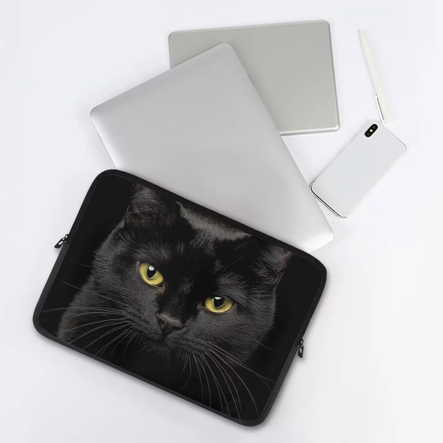 Black Cat Print Laptop Sleeve 17 Inch, Computer Carrying Case Accessories Bag for Travel Business School