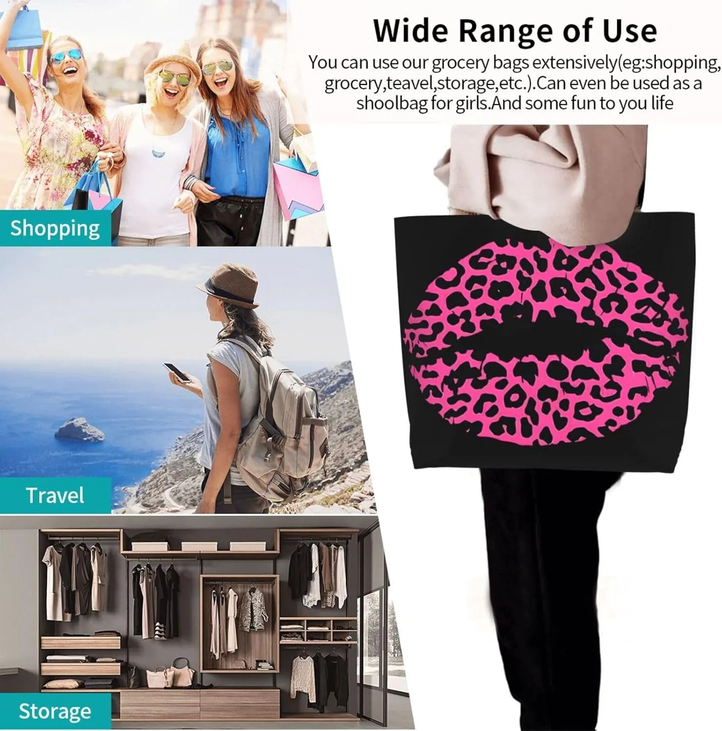 Black Leopard Print Women's Tote Bag Large Capacity Single Shoulder Bags Handbag for Shopping Work