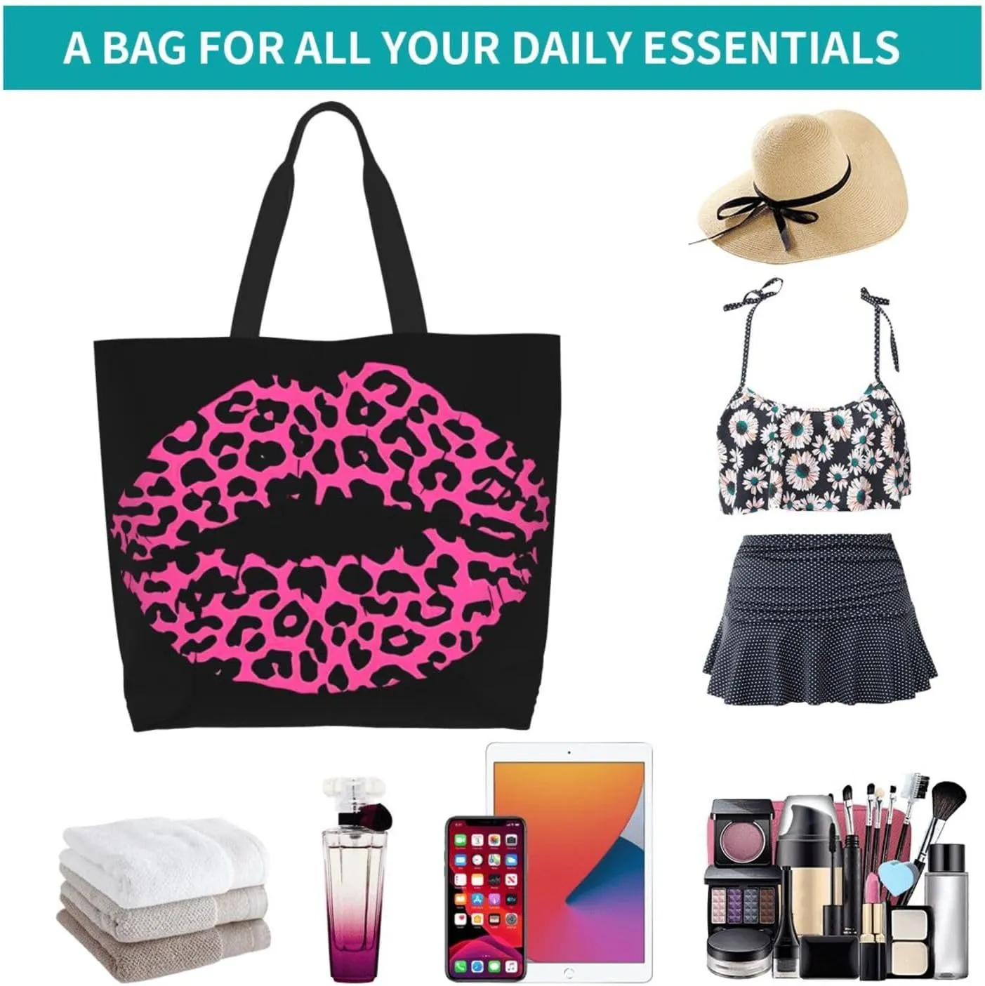 Black Leopard Print Women's Tote Bag Large Capacity Single Shoulder Bags Handbag for Shopping Work