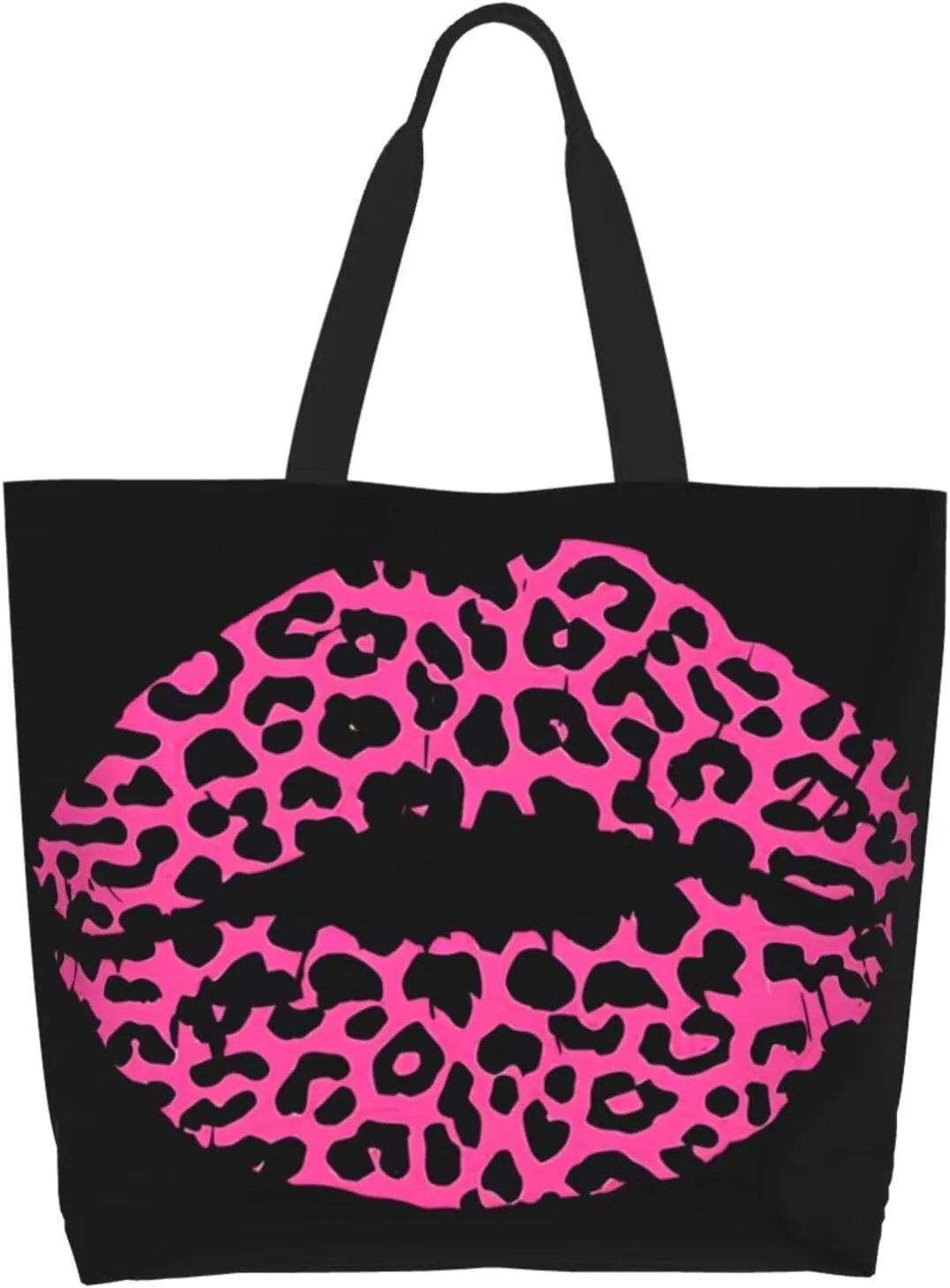 Black Leopard Print Women's Tote Bag Large Capacity Single Shoulder Bags Handbag for Shopping Work