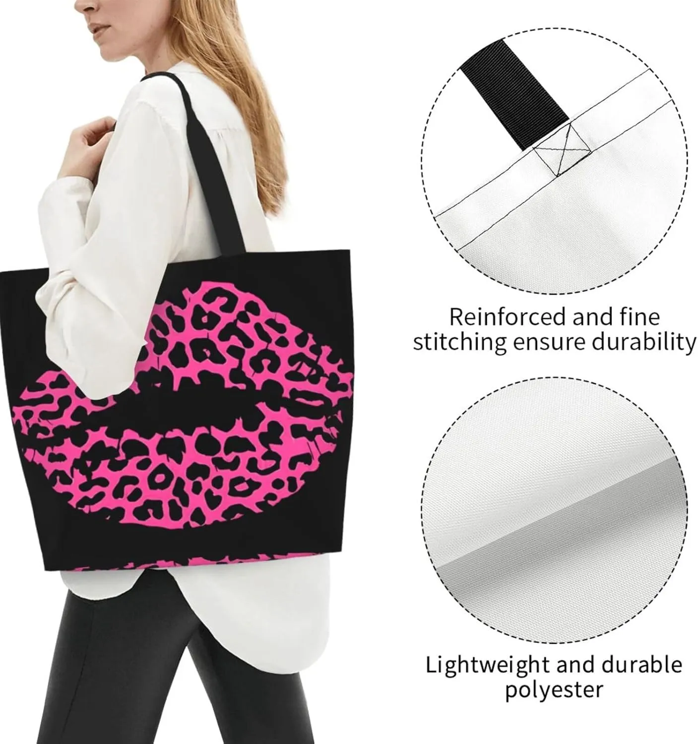 Black Leopard Print Women's Tote Bag Large Capacity Single Shoulder Bags Handbag for Shopping Work
