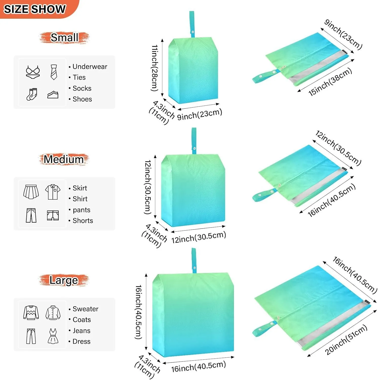 Blue Gradient Compression Packing Cubes Suitcase Organizer Bags Set for Travel Cubes for Women Travel Accessories