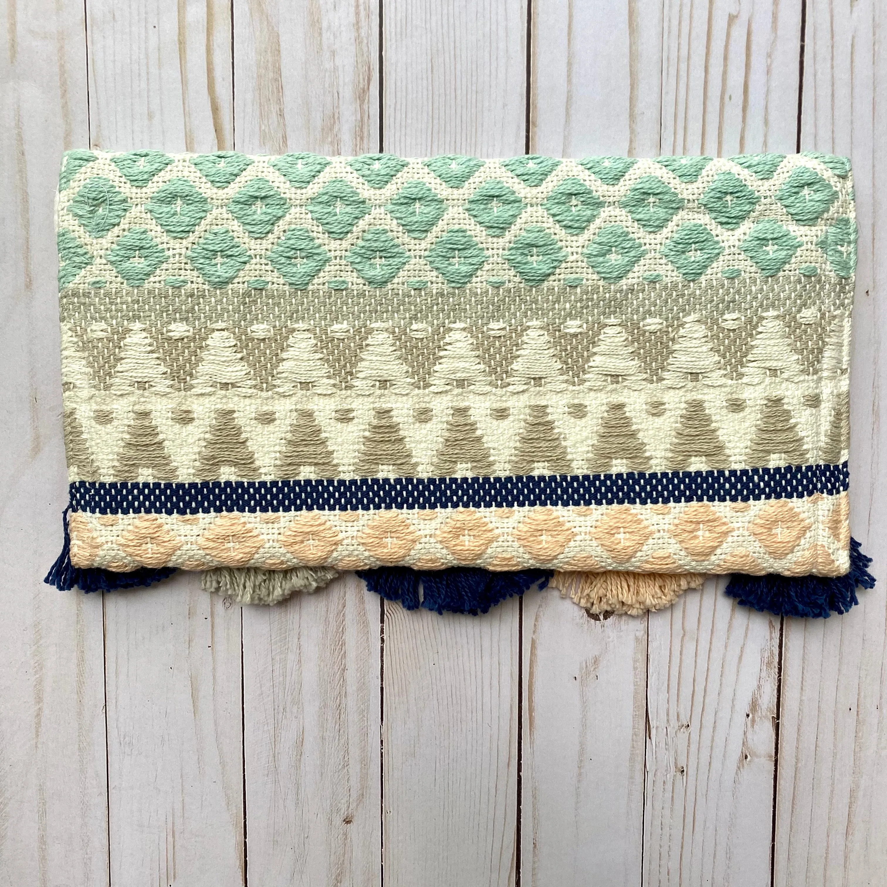 Boho Gray and Blue Handmade Woven Purse with Tassels