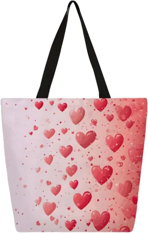 Bow Stars Stripes Large Opening Canvas Tote Bag with Interior Pocket Woman Gifts
