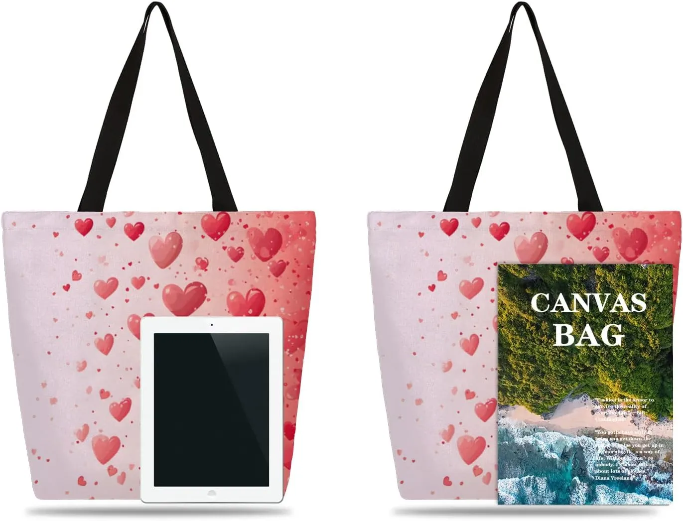 Bow Stars Stripes Large Opening Canvas Tote Bag with Interior Pocket Woman Gifts