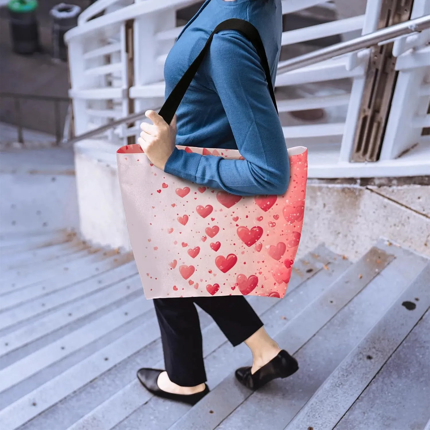 Bow Stars Stripes Large Opening Canvas Tote Bag with Interior Pocket Woman Gifts
