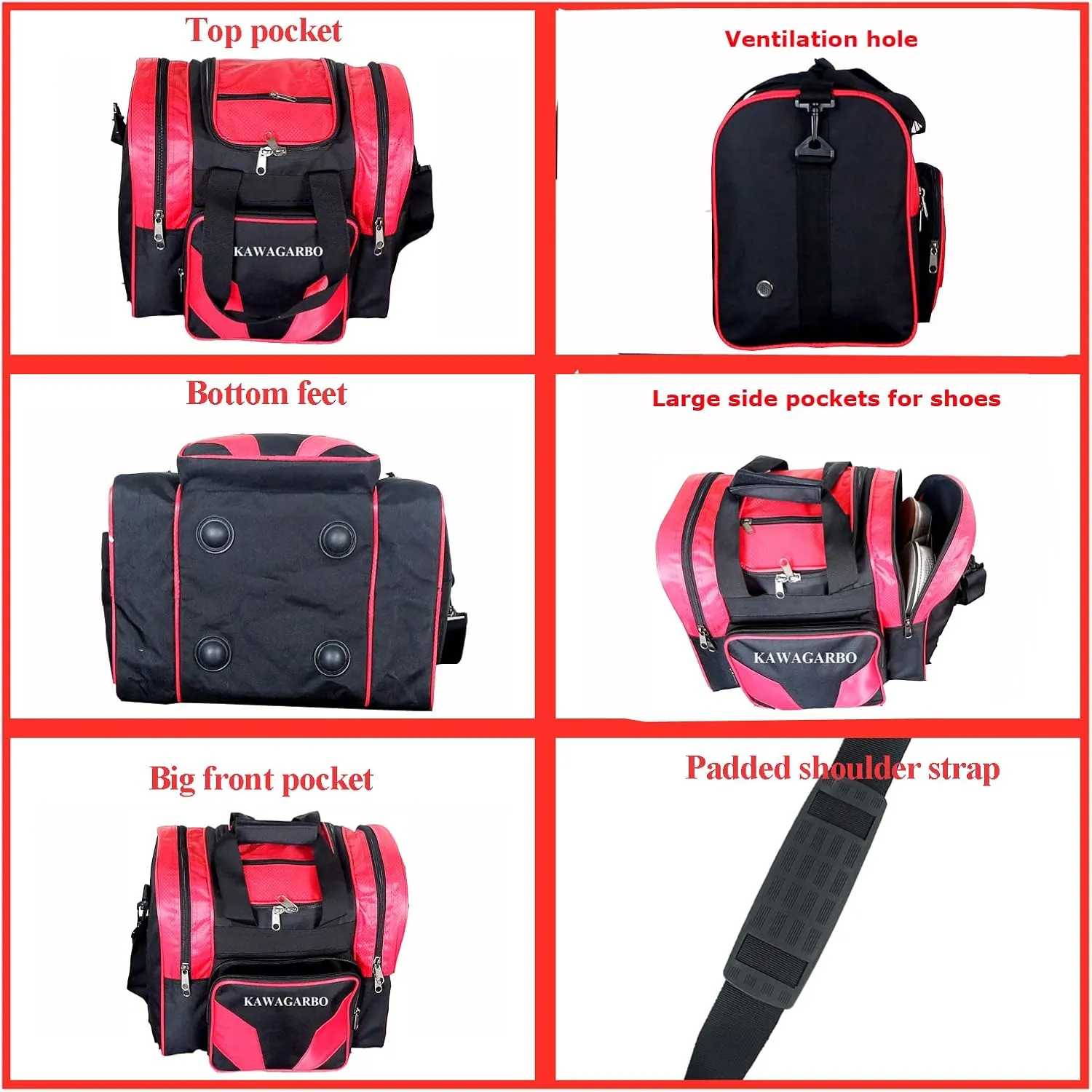 Bowling Bag for Single Ball - Single Ball Tote Bag with Padded Ball Holder - Fits a Single Pair of Bowling Shoes Up to Mens Size 14