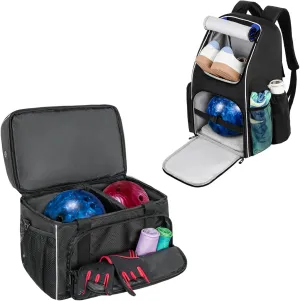 Bowling Ball Bag for 2 Bowling Balls, Bowling Backpack Fits Single Ball and a Pair of Bowling Shoes Up to Size 16 for Men, Black & Blue