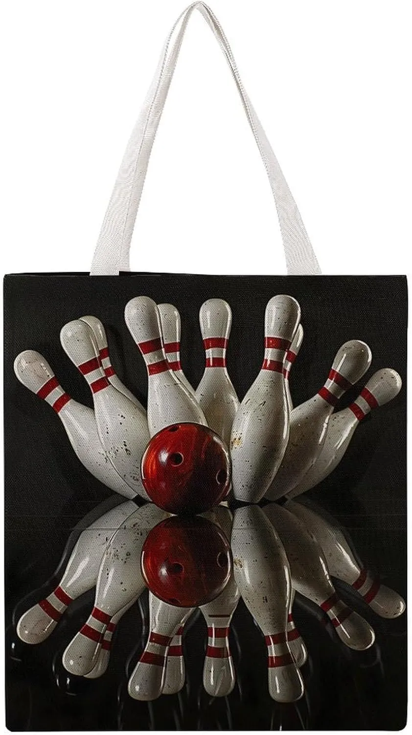 Bowling Ball Strikes Bowling Pins Sports Canvas Tote Bag Casual Handbags Grocery Shopping Purses Work Bag for Women
