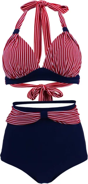 bslingerie Women Retro Vintage Push Up High Waisted Bikini Swimsuit Plus Size