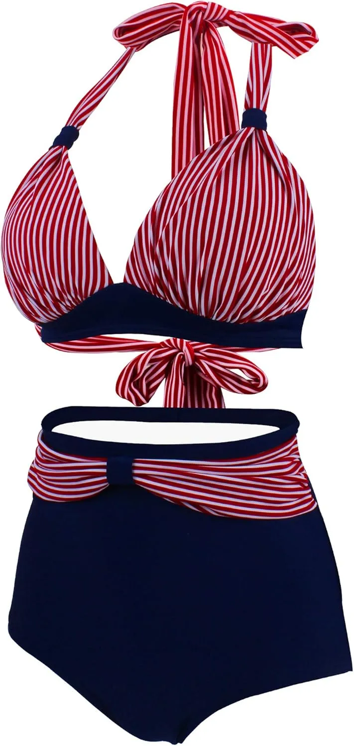 bslingerie Women Retro Vintage Push Up High Waisted Bikini Swimsuit Plus Size