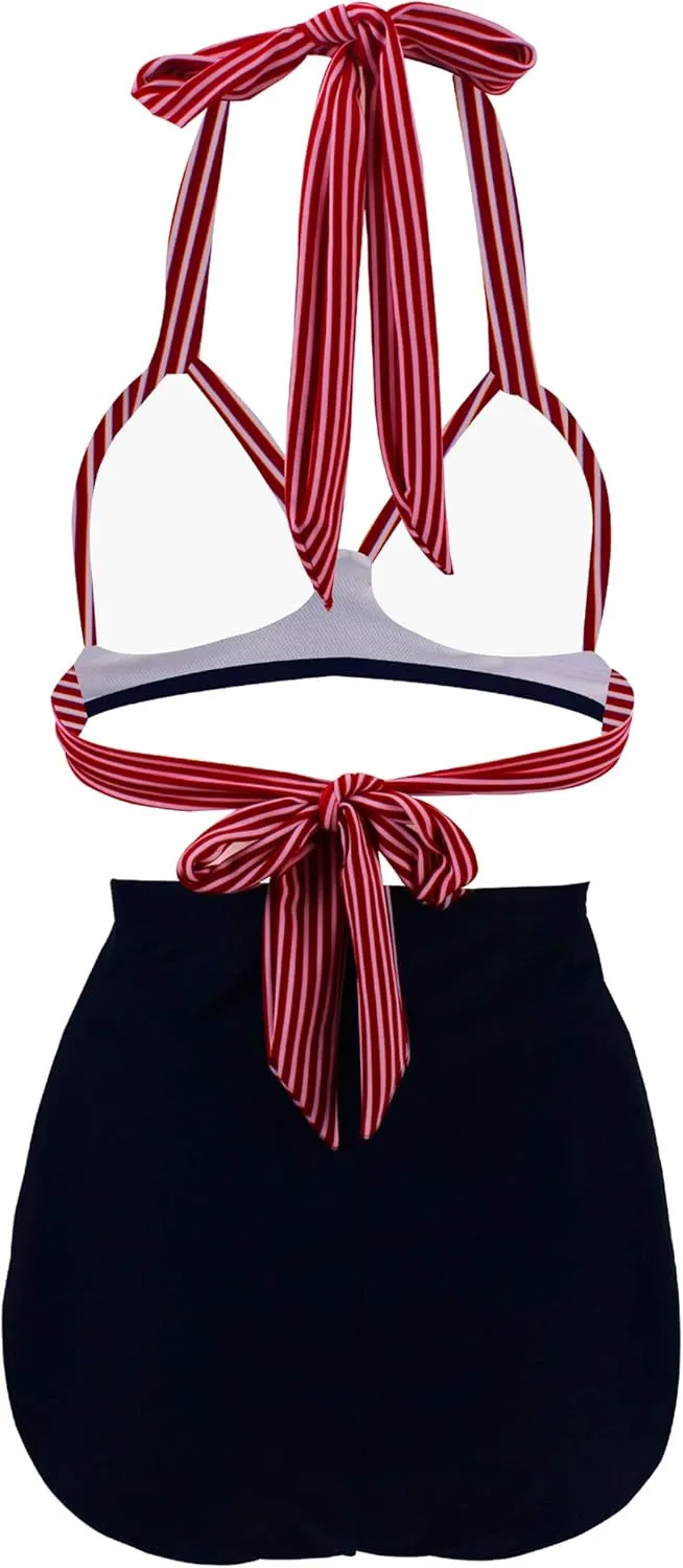 bslingerie Women Retro Vintage Push Up High Waisted Bikini Swimsuit Plus Size