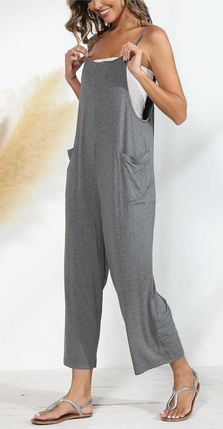 BUENOS NINOS Black jumpsuit for Women Overalls Women Casual Long Bib Pants Rompers with Pockets