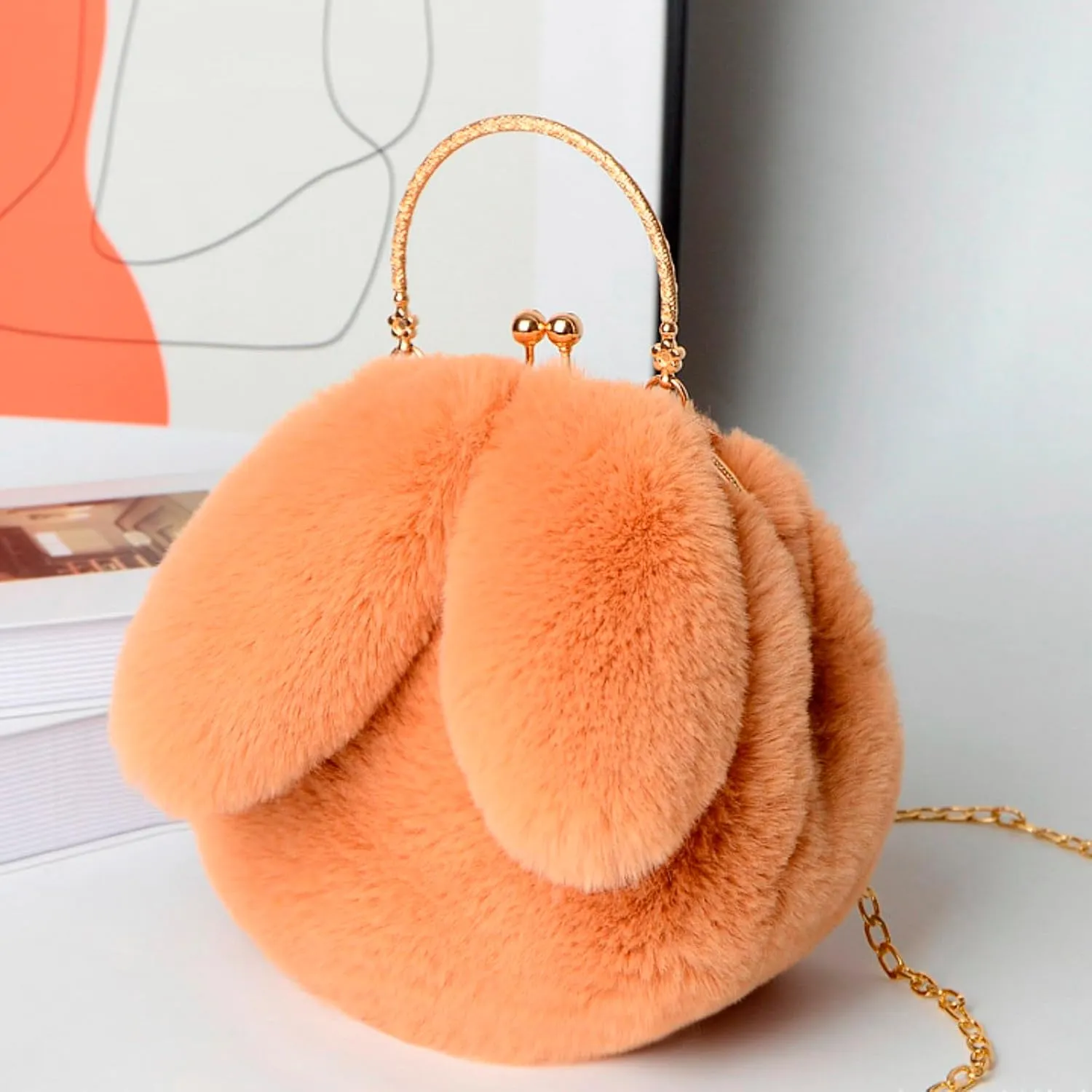 Canvas Tote Bag Cute Rabbit Puffer Bags Outdoor Round Cat Ear Plush Shoulder Bag Casual Shopping Messenger Bag