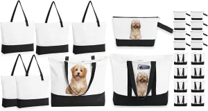 Canvas Tote Bags Bulk with Zipper, Makeup Pouches Set, Widened Washable Bag With Pocket, Shopping Travel large tote bags for DIY Heat Transfer, Birthday Gifts, Father's Day (Black)