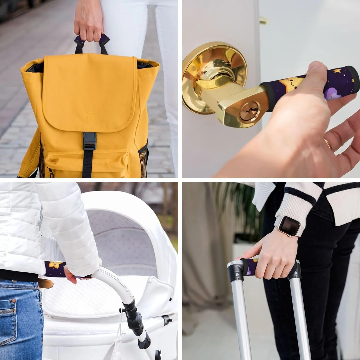 Cartoon Stars Clouds Purple Luggage Handles Wrap Grips For Suitcases Luggage Travel Accessories For Airplane 2pcs