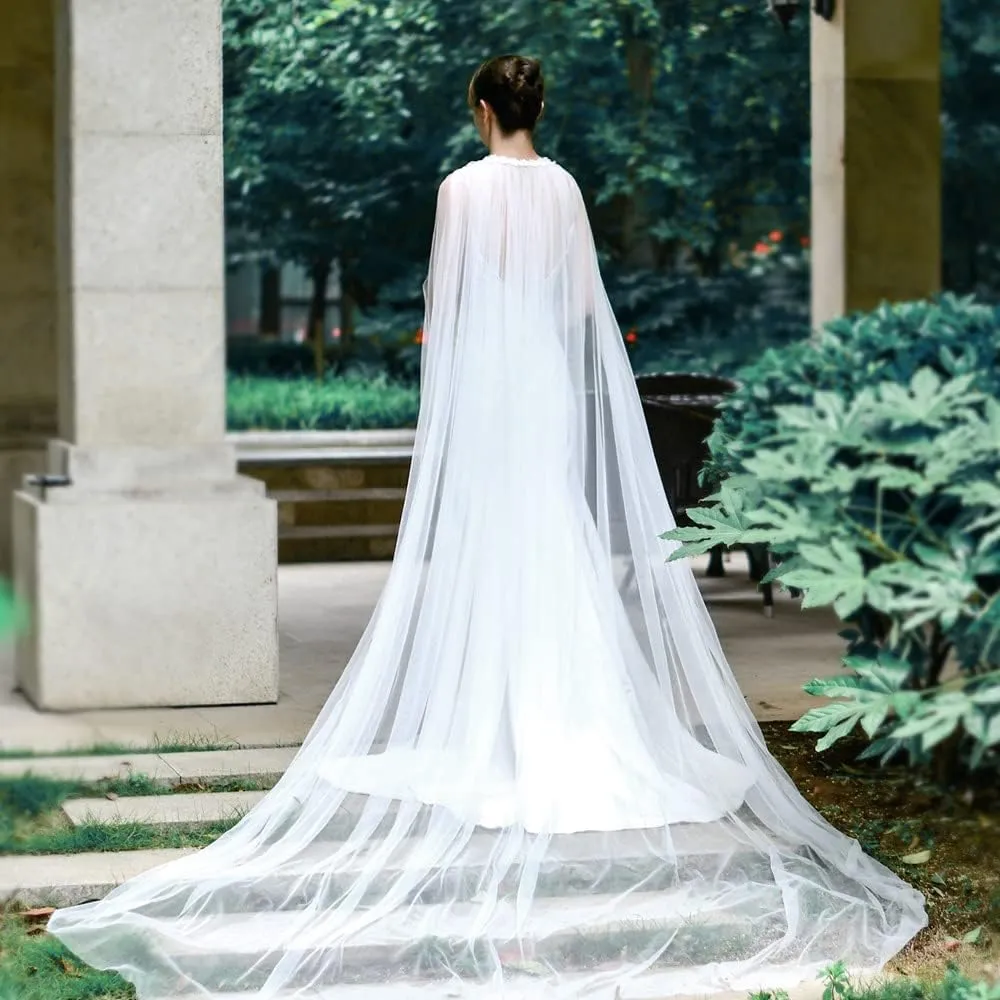 Cathedral Wedding Tulle Capes Wedding Shoulder Crystal Jewelry Floral Appliques Bridal Accessories Long Wraps Cloak Veil
