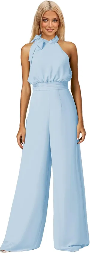 Chiffon Formal Jumpsuits for Women Sleeveless Wide Leg Long Pants Halter Corset Rompers Overalls