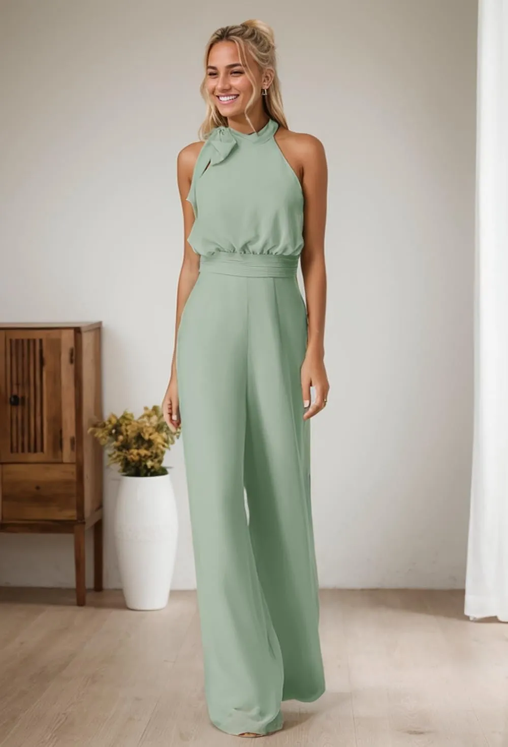 Chiffon Formal Jumpsuits for Women Sleeveless Wide Leg Long Pants Halter Corset Rompers Overalls