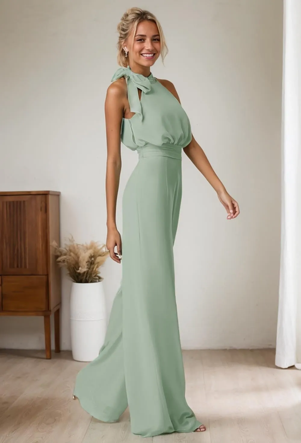 Chiffon Formal Jumpsuits for Women Sleeveless Wide Leg Long Pants Halter Corset Rompers Overalls