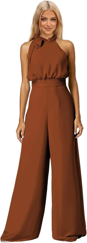 Chiffon Formal Jumpsuits for Women Sleeveless Wide Leg Long Pants Halter Corset Rompers Overalls