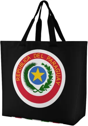 Coat of Arms of Paraguay Women's Shoulder Shopping Bags Foldable Tote Bag Large Capacity Handbag for Work Travel