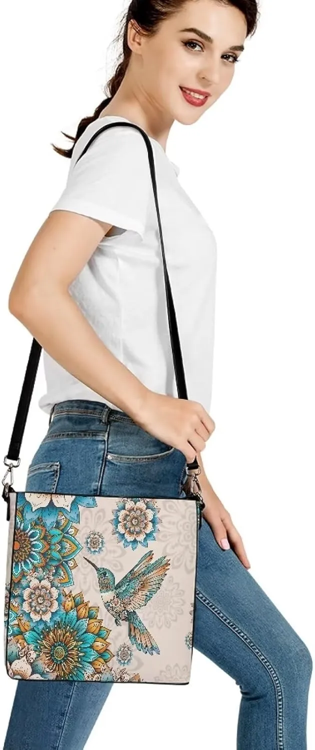 COEQINE Aesthetic Floral Tote Bag Large Capacity Floral Crossbody Strap Easy To Clean Portable Travel Accessories