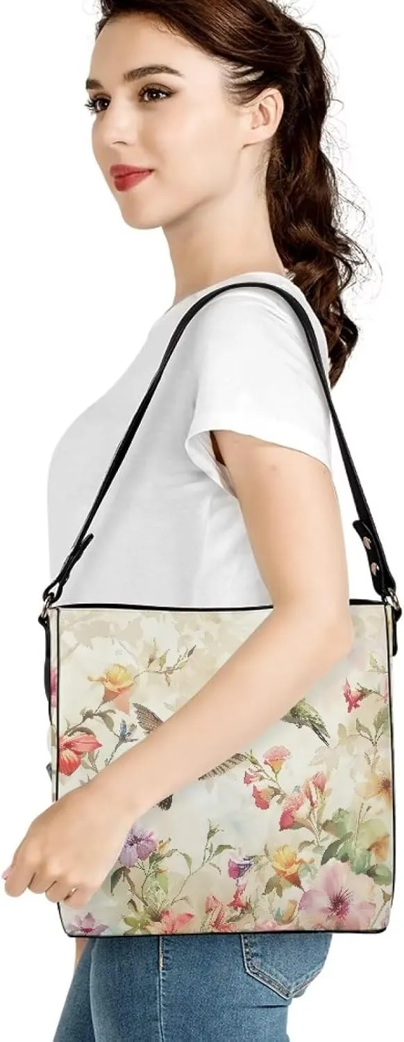 COEQINE Aesthetic Floral Tote Bag Large Capacity Floral Crossbody Strap Easy To Clean Portable Travel Accessories