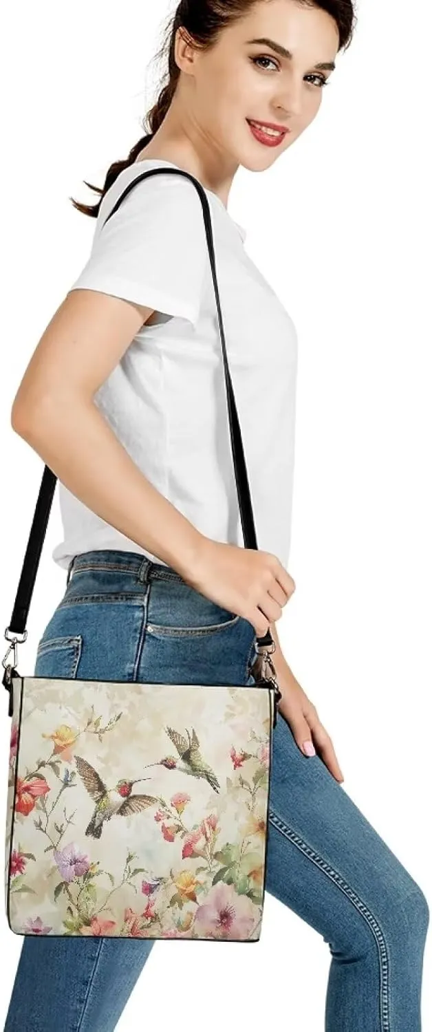 COEQINE Aesthetic Floral Tote Bag Large Capacity Floral Crossbody Strap Easy To Clean Portable Travel Accessories