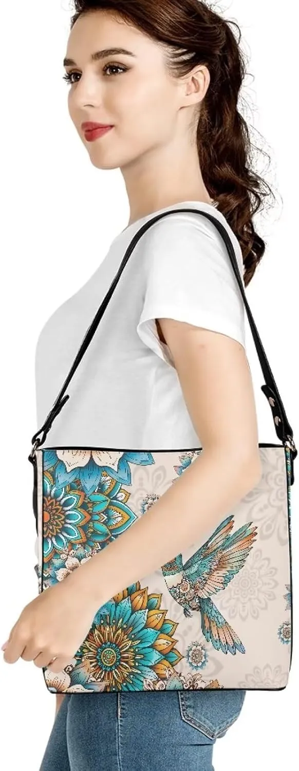 COEQINE Aesthetic Floral Tote Bag Large Capacity Floral Crossbody Strap Easy To Clean Portable Travel Accessories