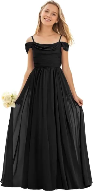 Cold Shoulder Juniors Bridesmaid Dresses for Wedding Flowers Girls Dress Spaghetti Straps Chiffon Formal Party Gowns