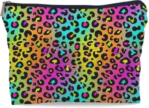 Colorful Neon Leopard Print Rainbow Makeup Bag Cosmetic Bag Zipper Pouch Toiletry Bags,Leopard Print Gifts for Women Teen Girls
