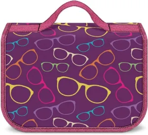 Colorful Sunglasses Pattern Toiletry Bag with Hanging Hook Large Cosmetic Bags Detachable Makeup Pouch Bathroom Accessories