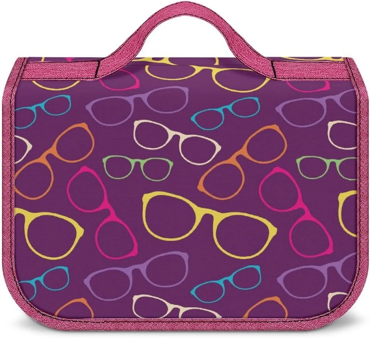 Colorful Sunglasses Pattern Toiletry Bag with Hanging Hook Large Cosmetic Bags Detachable Makeup Pouch Bathroom Accessories