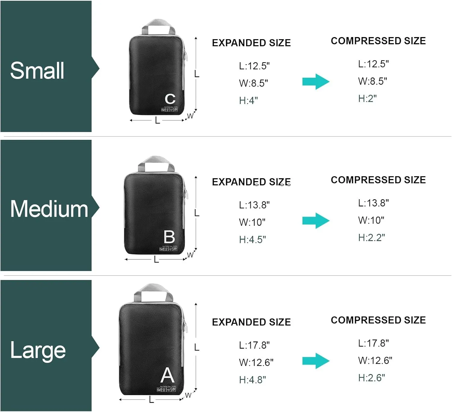 Compression Packing Cubes for Travell - Premium 382D Fabric Packing Cubes with Smooth Zippers, Space-Saving Compression Bags for Travell, Luggage Organizers for Clothes, Shoes, and Accessories