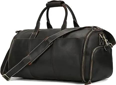 Convertible Garment Bag Genuine Leather with Shoes Compartment Full Grain Leather Carry on Duffle Bag for Men Women Hanging Weekender Business Suitcase for Travel Suit DarkBrown