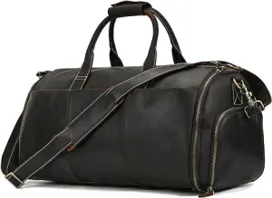 Convertible Garment Bag Genuine Leather with Shoes Compartment Full Grain Leather Carry on Duffle Bag for Men Women Hanging Weekender Business Suitcase for Travel Suit DarkBrown