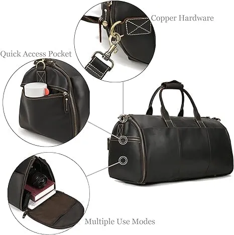 Convertible Garment Bag Genuine Leather with Shoes Compartment Full Grain Leather Carry on Duffle Bag for Men Women Hanging Weekender Business Suitcase for Travel Suit DarkBrown