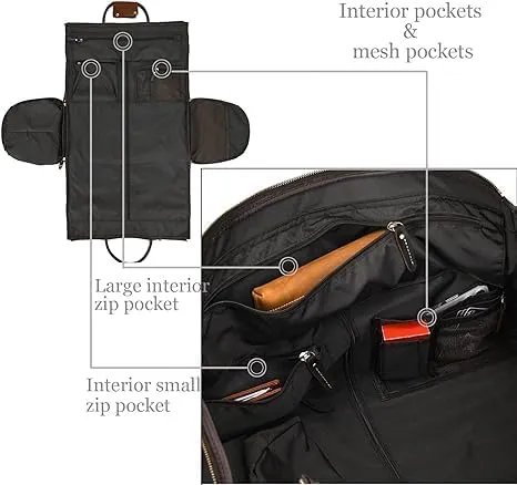 Convertible Garment Bag Genuine Leather with Shoes Compartment Full Grain Leather Carry on Duffle Bag for Men Women Hanging Weekender Business Suitcase for Travel Suit DarkBrown
