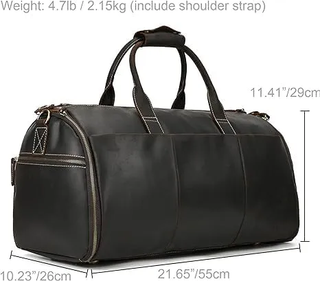 Convertible Garment Bag Genuine Leather with Shoes Compartment Full Grain Leather Carry on Duffle Bag for Men Women Hanging Weekender Business Suitcase for Travel Suit DarkBrown