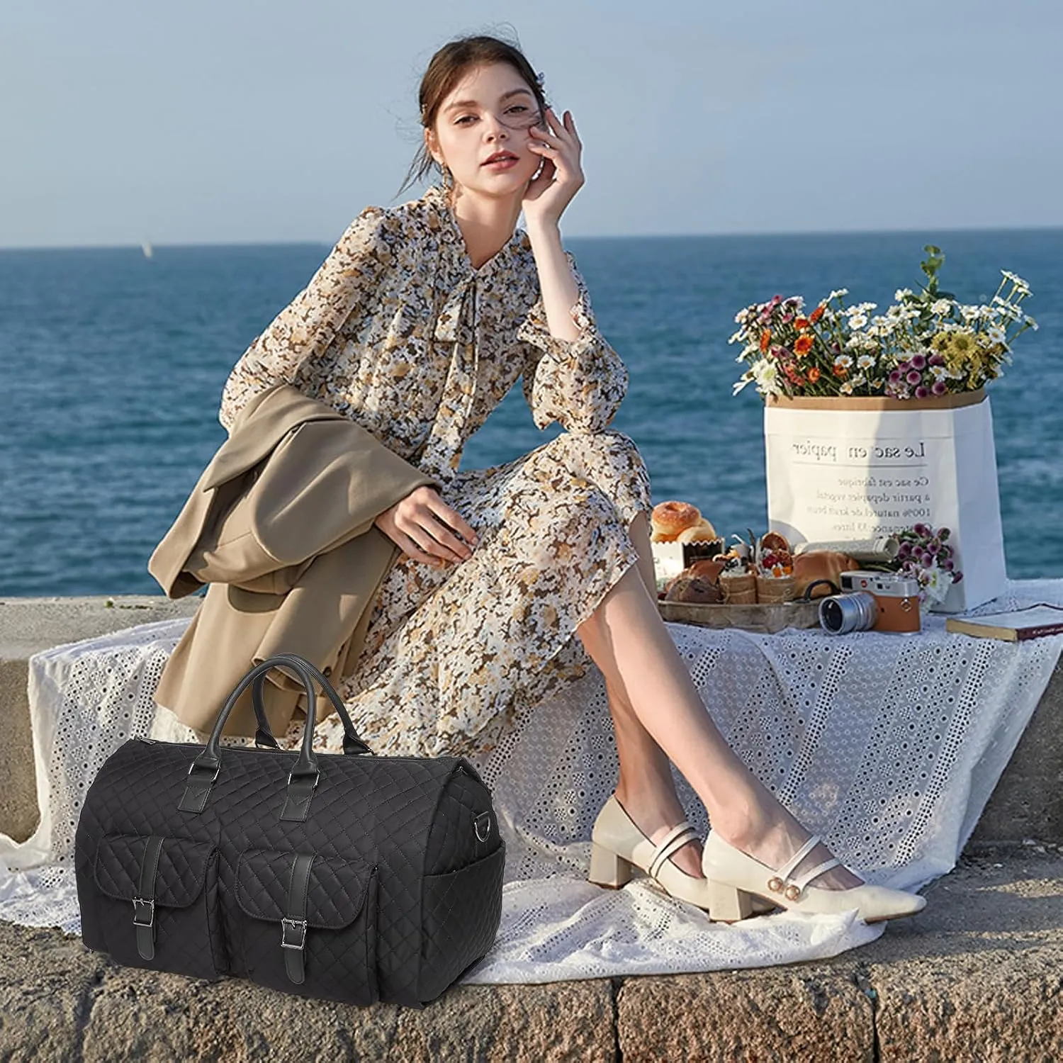 Convertible Garment Travel Bag,Overnight Bag Women Duffle Bag with Shoe Pouch 2 in 1 Hanging Cloting Suit Luggage