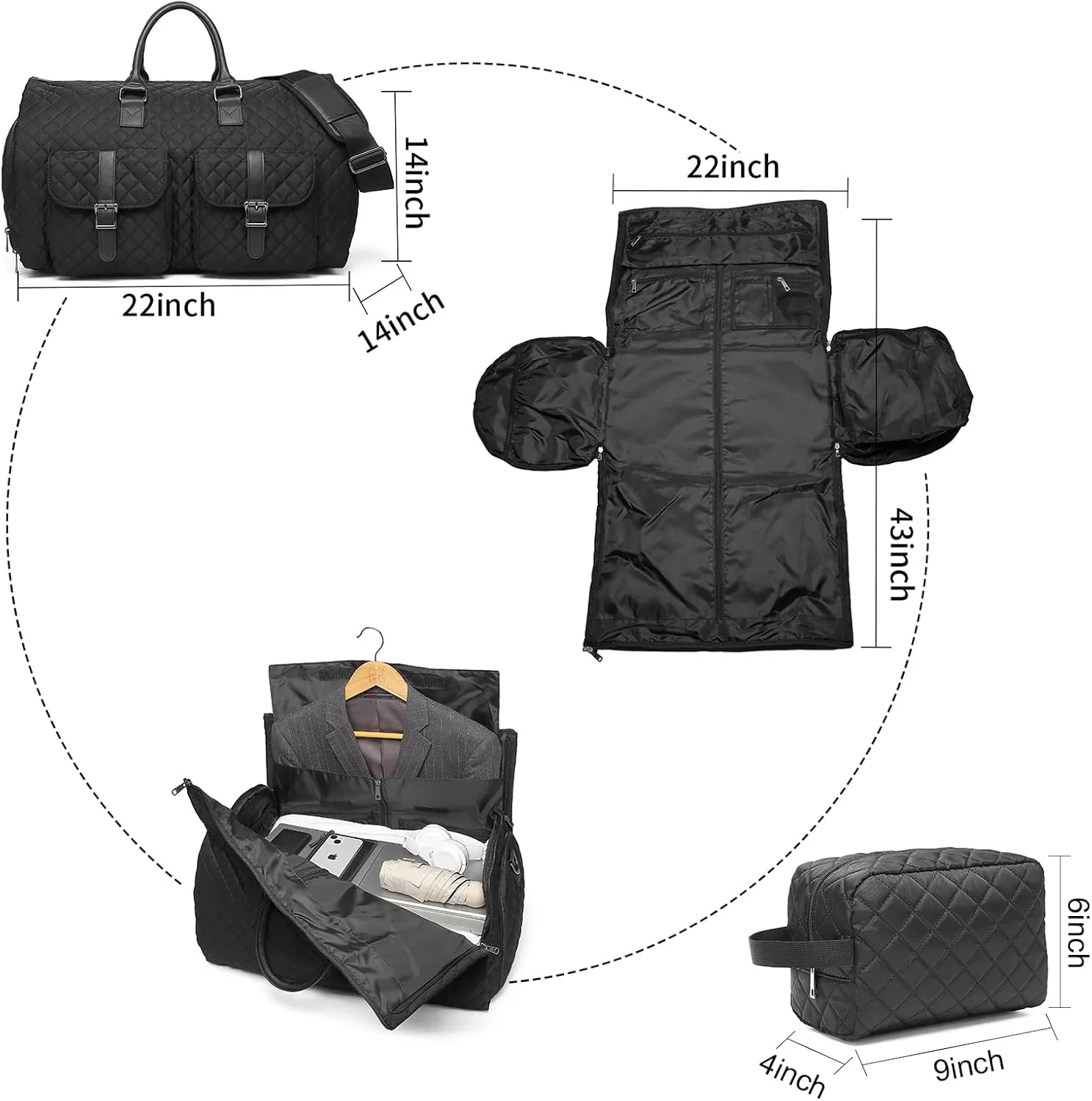 Convertible Garment Travel Bag,Overnight Bag Women Duffle Bag with Shoe Pouch 2 in 1 Hanging Cloting Suit Luggage