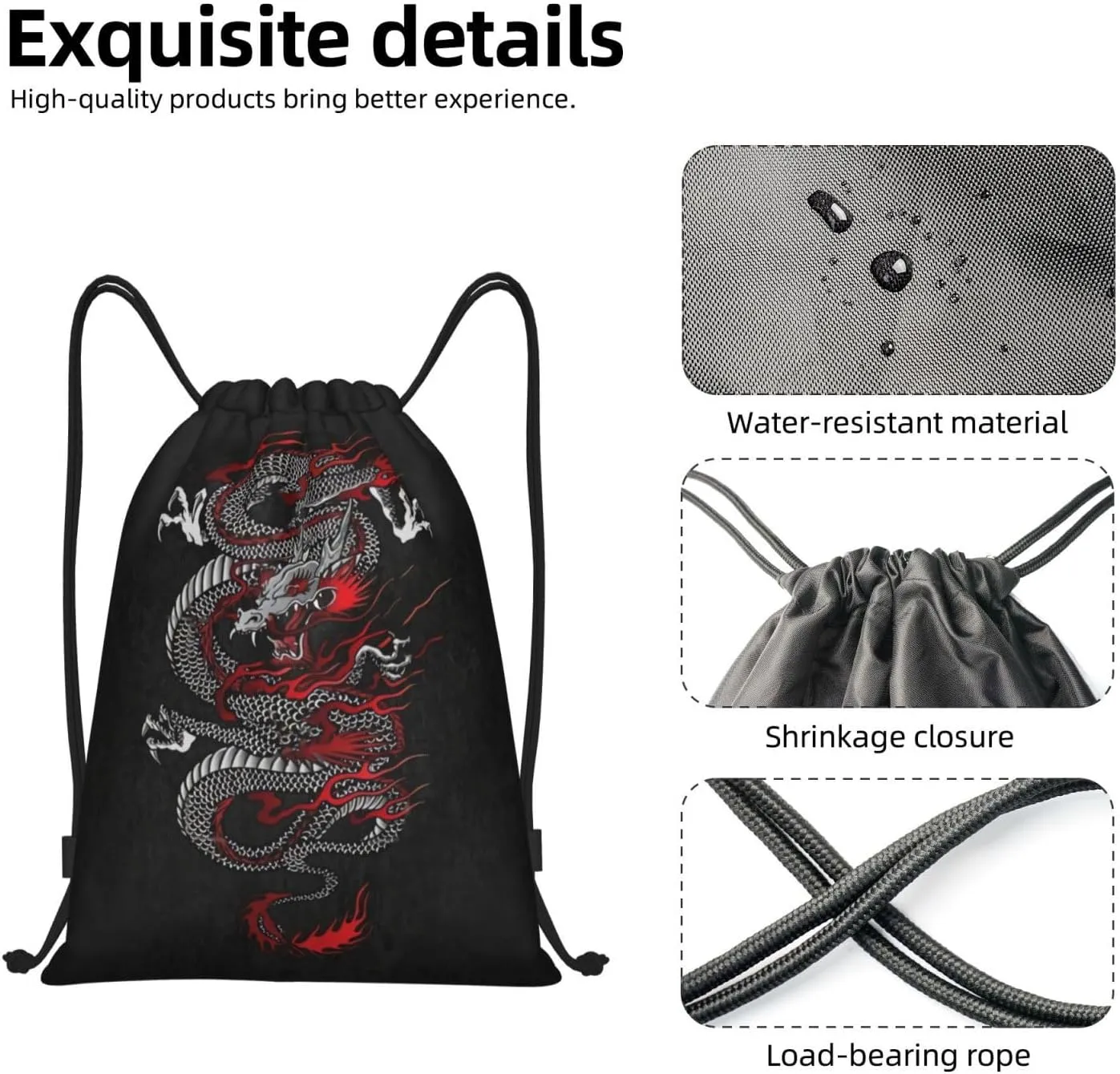 Cool Dragons Drawstring Bags Sports Bags Drawstring Backpack for Women Men Beach Yoga Swimming
