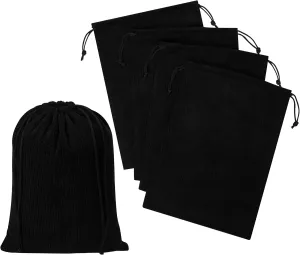 Corduroy Drawstring Bags - Set of 5 - For Organization, Make-up, Travel, Purse, Storage, Office and More (Black, 8 x 11 Inch)
