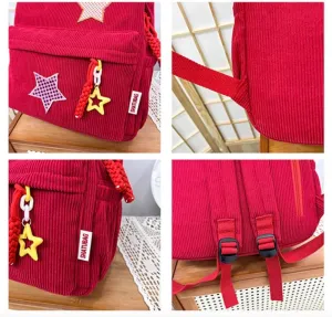 Corduroy Star Backpack Cute Y2k Preppy Backpack Aesthetic College Laptop Backpack Y2k Accessories for Women (Black)