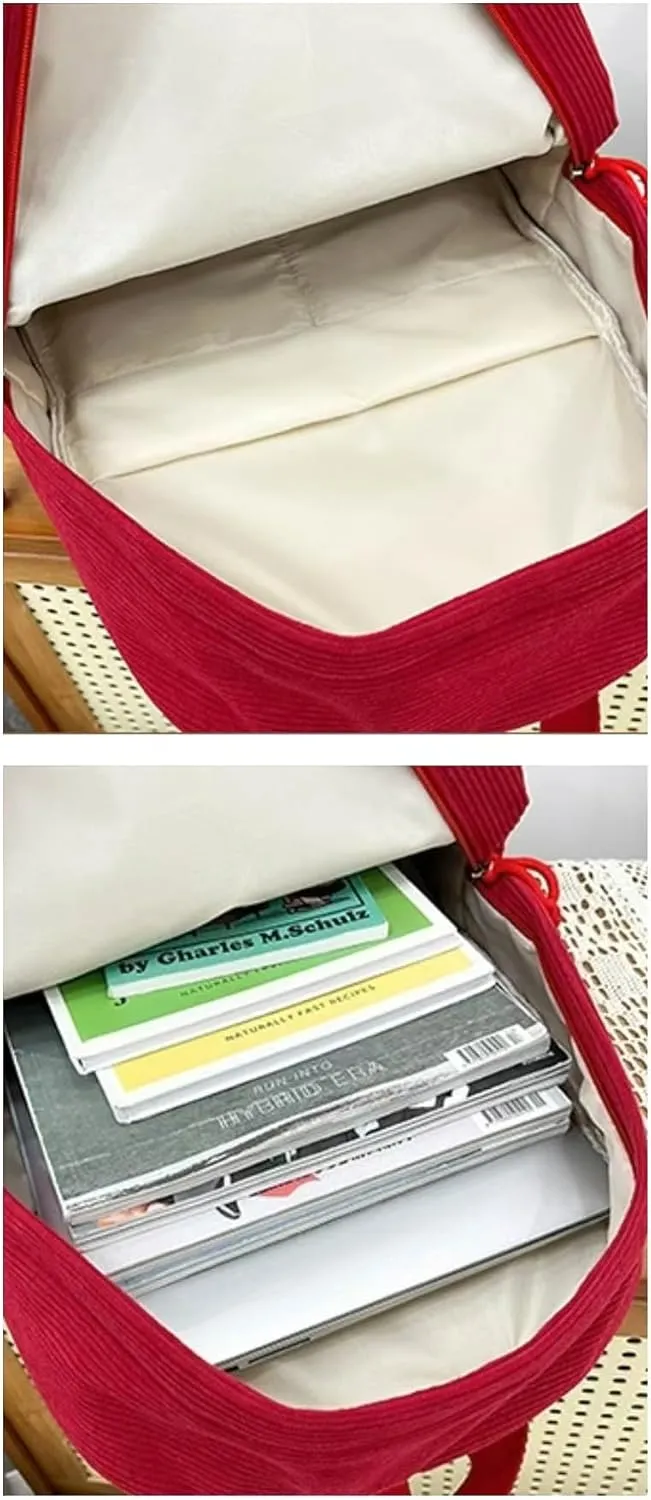Corduroy Star Backpack Cute Y2k Preppy Backpack Aesthetic College Laptop Backpack Y2k Accessories for Women (White)