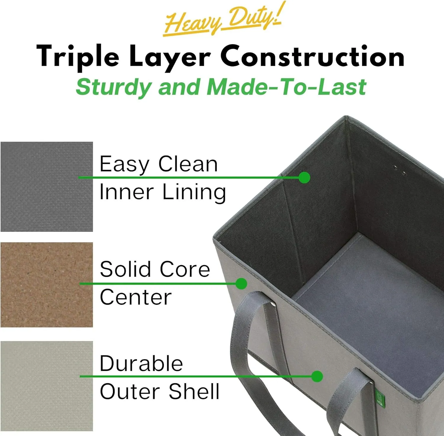 Creative Green Life Reusable Grocery Bags (3 Pack)  Heavy Duty Reusable Shopping Bags with Box Shape to Stand Up, Stay Open, Fold Flat  Large Tote Bags with Long Handles & Reinforced Bottom (Gray)