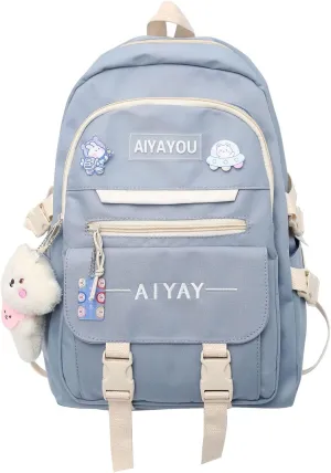 Cute Backpack Kawaii Backpack for School Aesthetic Backpack Kawaii School Supplies Cute Backpacks with Accessories (Blue)